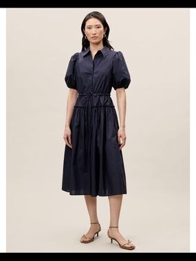 NWT Rebecca Taylor Navy Blue Poplin Shirt Dress Size Large